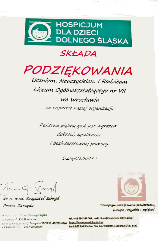 Podziekowanie hospicjum