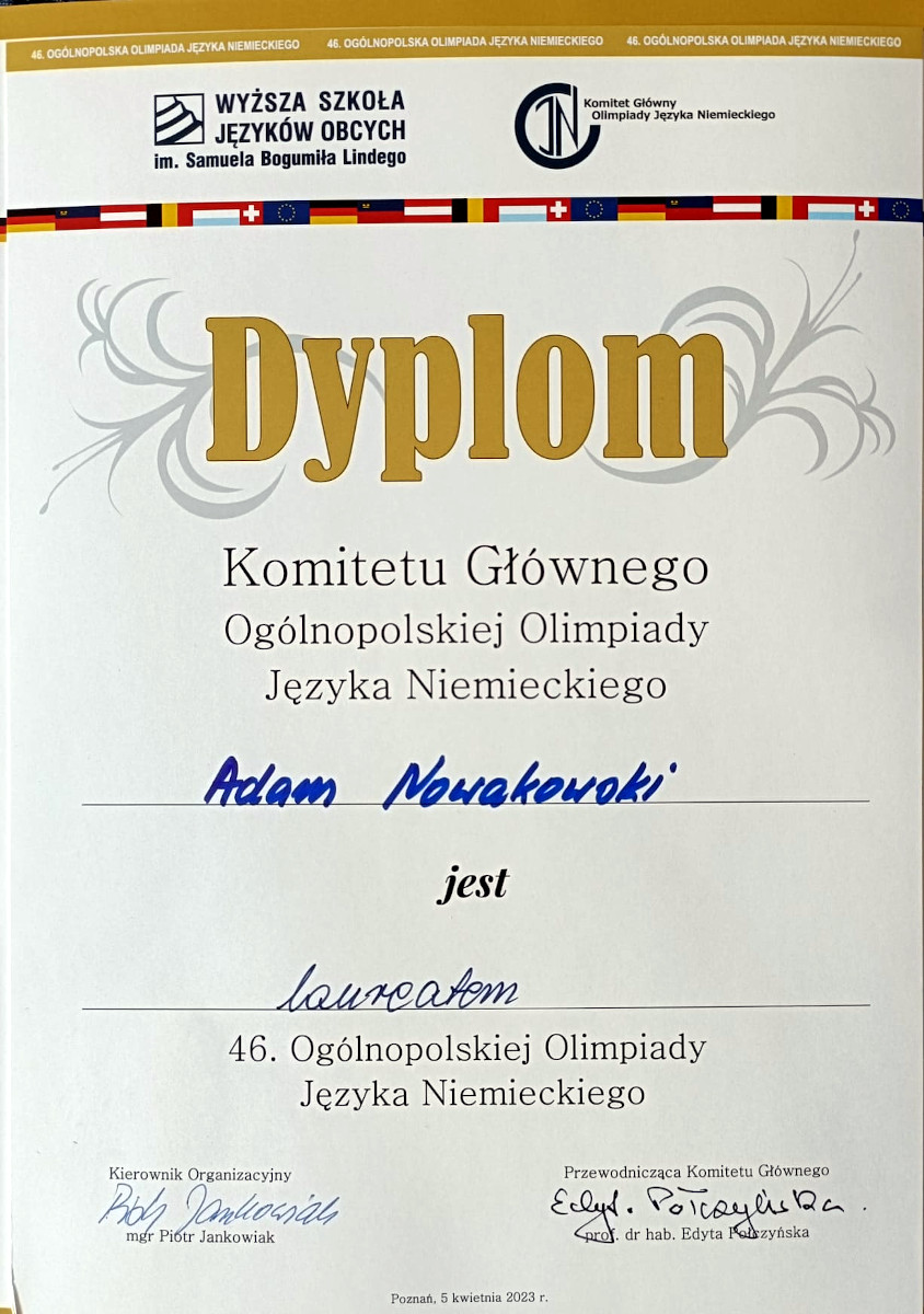 Laureat OJN 2023 dyplom